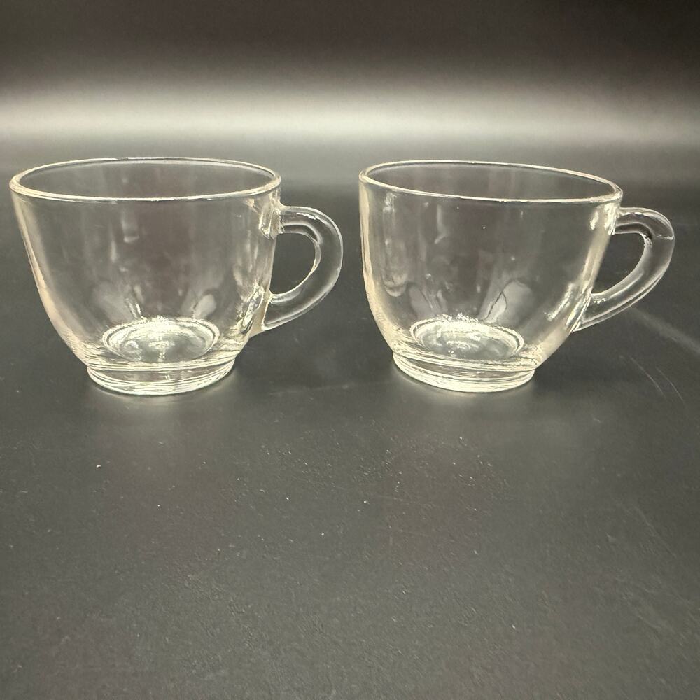 pair of vintage FEG96 clear Federal Glass Punch bowl Cups smooth plain handle
